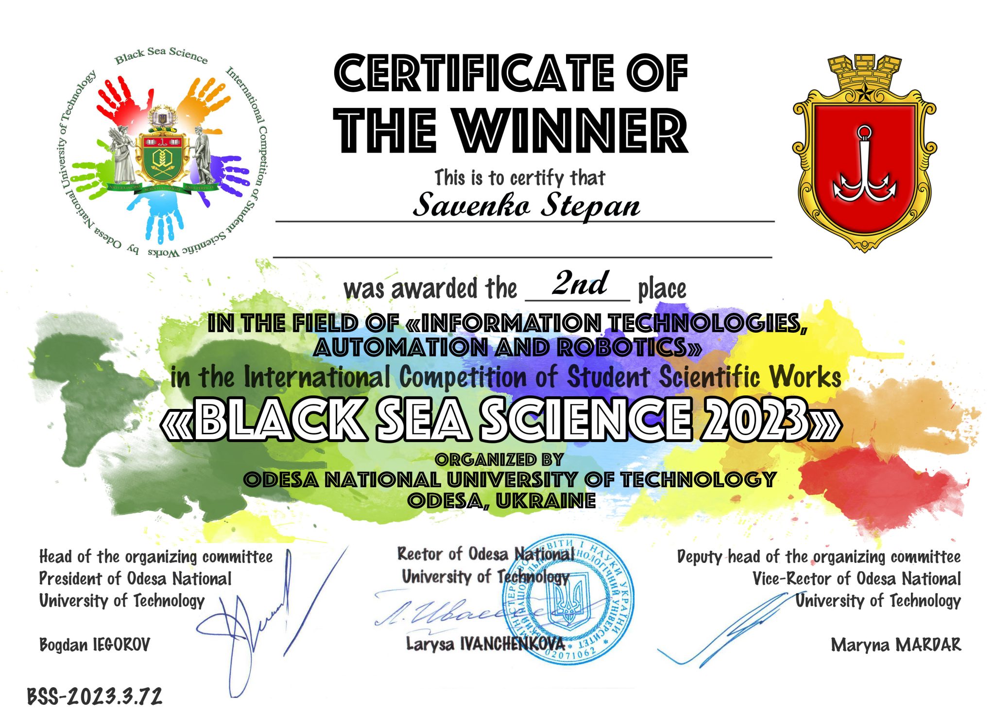 Вітання з перемогою у конкурсі “Black Sea Science 2023”